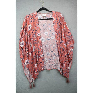 Knox Rose Open Front Floral Cardigan/Shawl-Size M-L-Tassels-Boho-Gypsy-Romantic